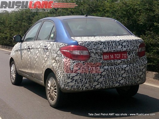 Tata Zest compact sedan petrol AMT spied rear profile