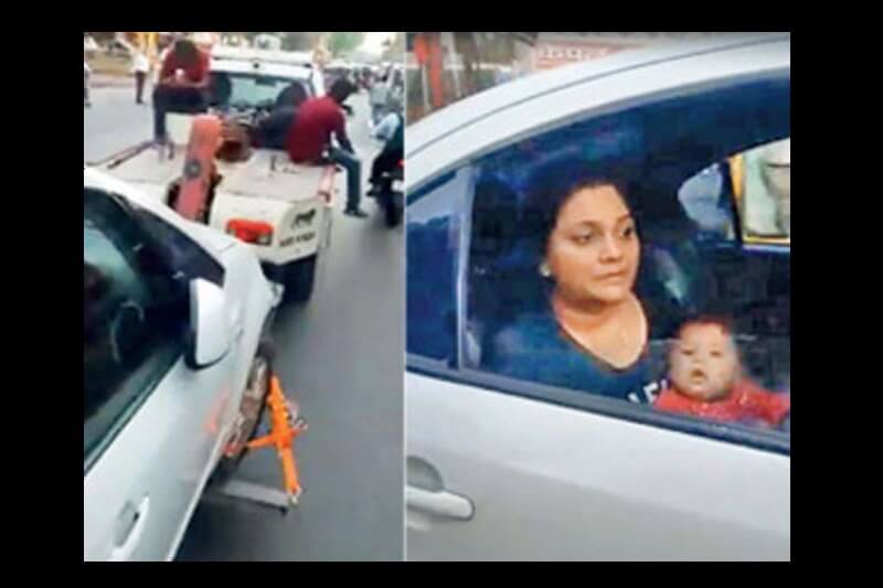 Mumbai Police Tow Breastfeeding Woman car