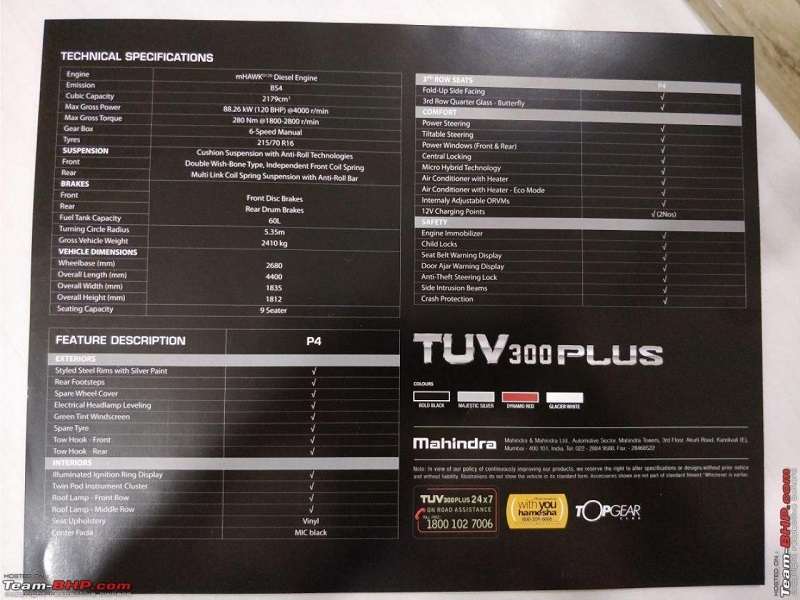 Mahindra TUV300 Plus Brochure Scan