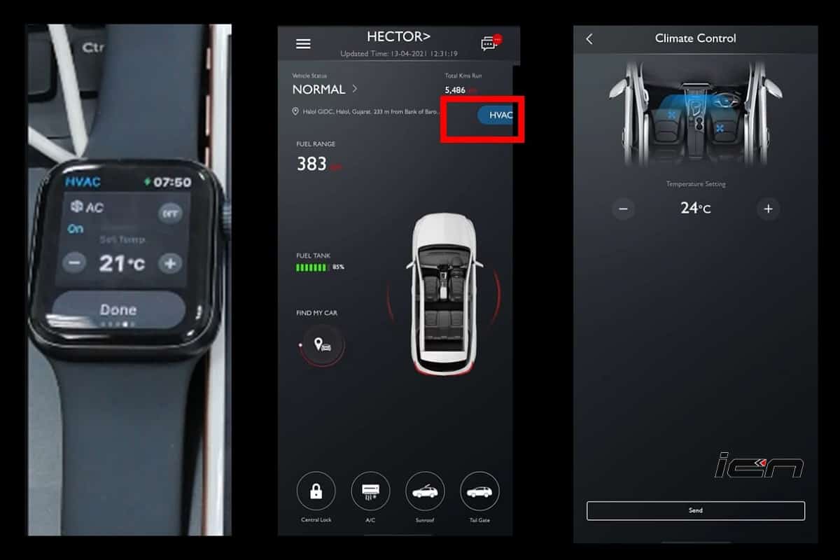 2021 MG Hector climate control via Apple watch